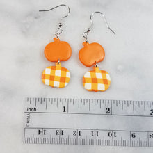 Load image into Gallery viewer, Double Medium Pumpkin In Plaid and Solid Orange Dangle Handmade Earrings
