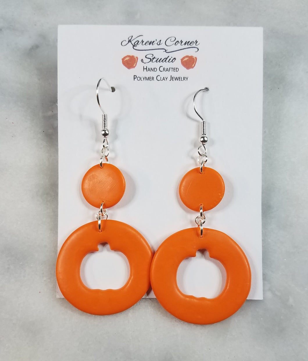 Open Orange Circle with a Pumpkin Dangle Handmade Earrings