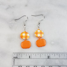 Load image into Gallery viewer, Double S Pumpkin Plaid and Solid Orange Dangle Handmade Earrings
