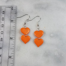 Load image into Gallery viewer, Double Small Heart Solid Orange Dangle Handmade Earrings
