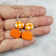 Load image into Gallery viewer, Double Small and Medium Pumpkin In Plaid and Solid Orange Dangle Handmade Earrings
