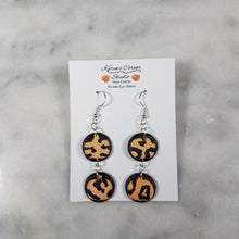 Load image into Gallery viewer, Small Double Circle with a Small Pumpkin Black Leopard Print Dangle Handmade Earrings
