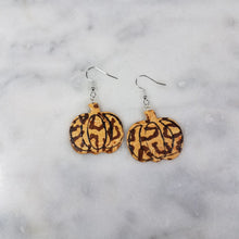 Load image into Gallery viewer, Wide Peach Pumpkin with Brown Leopard Print Dangle Handmade Earrings
