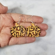 Load image into Gallery viewer, Wide Peach Pumpkin with Brown Leopard Print Dangle Handmade Earrings

