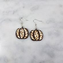 Load image into Gallery viewer, Tall Brown Pumpkin with Brown and Ivory Leopard Print Dangle Handmade Earrings
