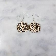 Load image into Gallery viewer, Tall Pumpkin with Brown Leopard Print Dangle Handmade Earrings
