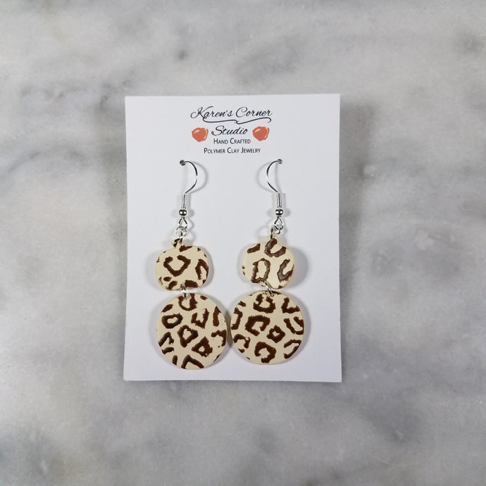 S Pumpkin and M Circle with Brown Leopard Print Dangle Handmade Earrings