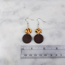 Load image into Gallery viewer, S Pumpkin and M Circle with Brown and Peach Leopard Print Dangle Handmade Earrings
