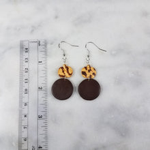 Load image into Gallery viewer, Small Pumpkin and Medium Circle with Brown and Peach Leopard Print Dangle Handmade Earrings
