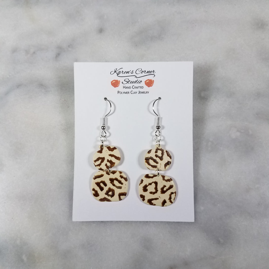Double Small and Medium Pumpkin with Brown Leopard Print Dangle Handmade Earrings