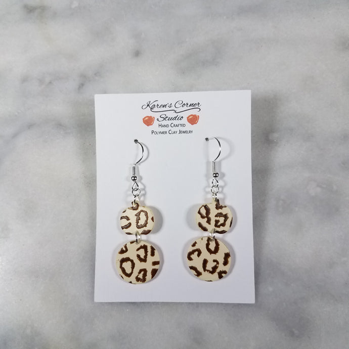 S Pumpkin and S Circle with Brown Leopard Print Dangle Handmade Earrings