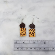 Load image into Gallery viewer, Brown Pumpkin and Peach Rectangle with Brown Leopard Print Dangle Handmade Earrings
