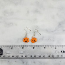 Load image into Gallery viewer, S Solid Orange Pumpkin with Black Jack-O-Lantern Face Dangle Handmade Earrings
