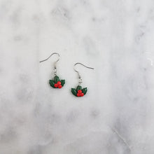 Load image into Gallery viewer, Small Holly Leaf Handmade Polymer Clay Dangle Earrings
