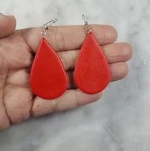Load image into Gallery viewer, Large Teardrop Solid Red Dangle Handmade Polymer Clay Earrings
