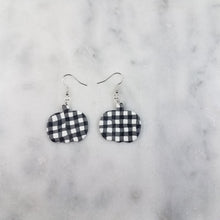 Load image into Gallery viewer, Large Black and White Buffalo Plaid Dangle Handmade Earrings
