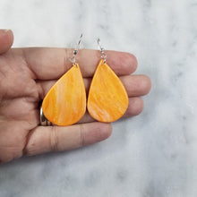 Load image into Gallery viewer, Large Teardrop Marbled Peach and White Dangle Handmade Earrings
