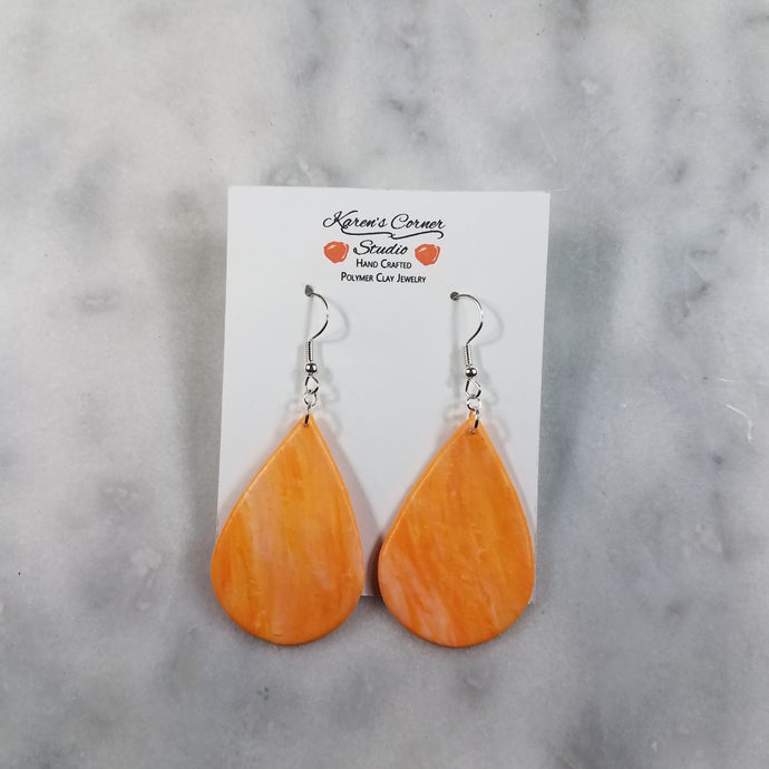 L Teardrop Marbled Peach and White Dangle Handmade Earrings
