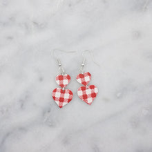 Load image into Gallery viewer, Heart Pendant Necklace Set with Small and Large Double Heart-Shaped Red and White Buffalo Plaid Pattern Handmade Dangle Earrings
