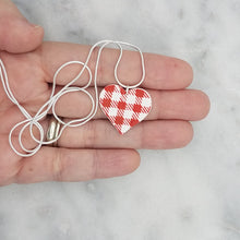 Load image into Gallery viewer, Heart Pendant Necklace Set with Small and Large Double Heart-Shaped Red and White Buffalo Plaid Pattern Handmade Dangle Earrings

