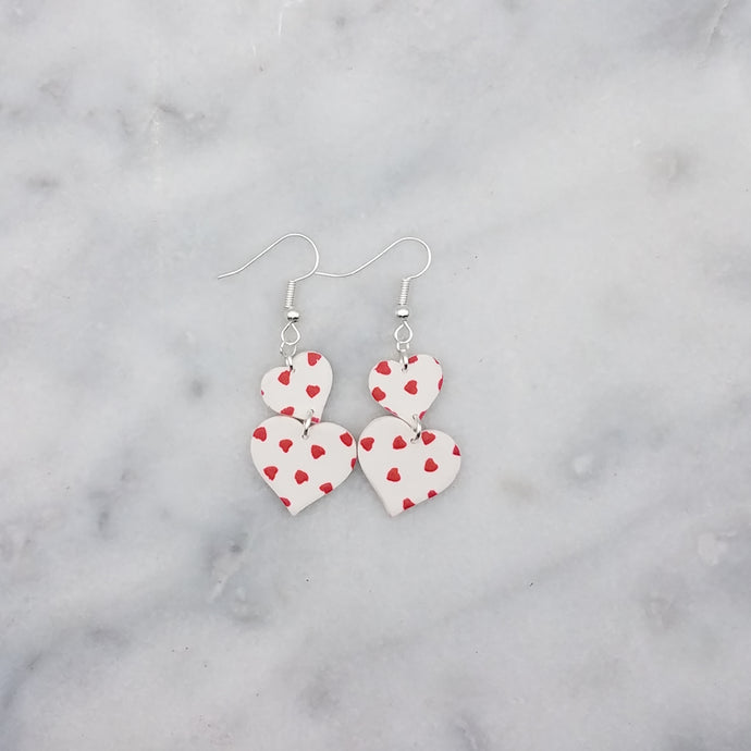 S and L Double Heart-Shaped Heart Pattern Polka Dot Pattern Handmade Dangle Handmade Earrings