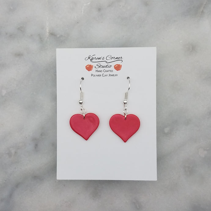 Heart-Shaped Shiny Red Handmade Dangle Handmade Earrings