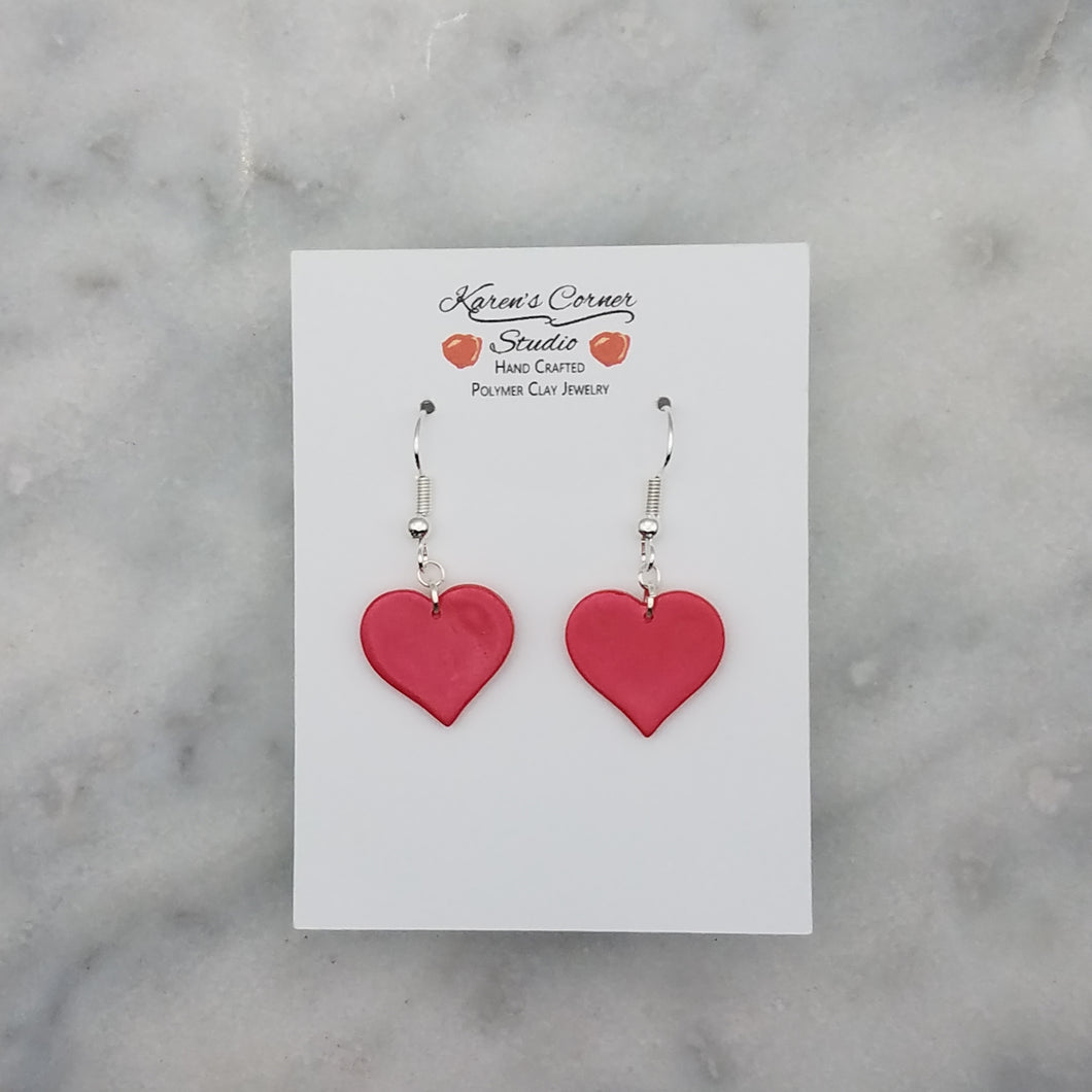 Heart-Shaped Shiny Red Handmade Dangle Earrings