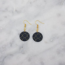 Load image into Gallery viewer, Circle Shaped Black and Gold Abstract Pattern Handmade Dangle Handmade Earrings
