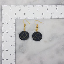 Load image into Gallery viewer, Circle Shaped Black and Gold Abstract Pattern Handmade Dangle Earrings

