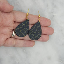 Load image into Gallery viewer, Teardrop Shaped Black and Gold Abstract Handmade Dangle Earrings
