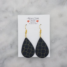 Load image into Gallery viewer, Teardrop Shaped Black and Gold Abstract Handmade Dangle Earrings

