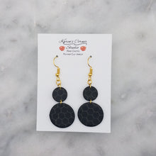 Load image into Gallery viewer, Small and Large Double Circle Shaped Black and Gold Honeycomb Handmade Dangle Earrings
