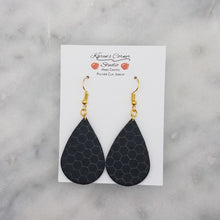 Load image into Gallery viewer, Teardrop Shaped Black and Gold Honeycomb Handmade Dangle Earrings
