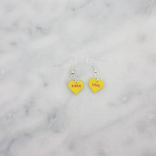 Load image into Gallery viewer, Yellow Heart Conversation Words Valentine Handmade Dangle Earrings
