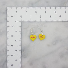 Load image into Gallery viewer, Yellow Heart Conversation Words Valentine Handmade Dangle Earrings
