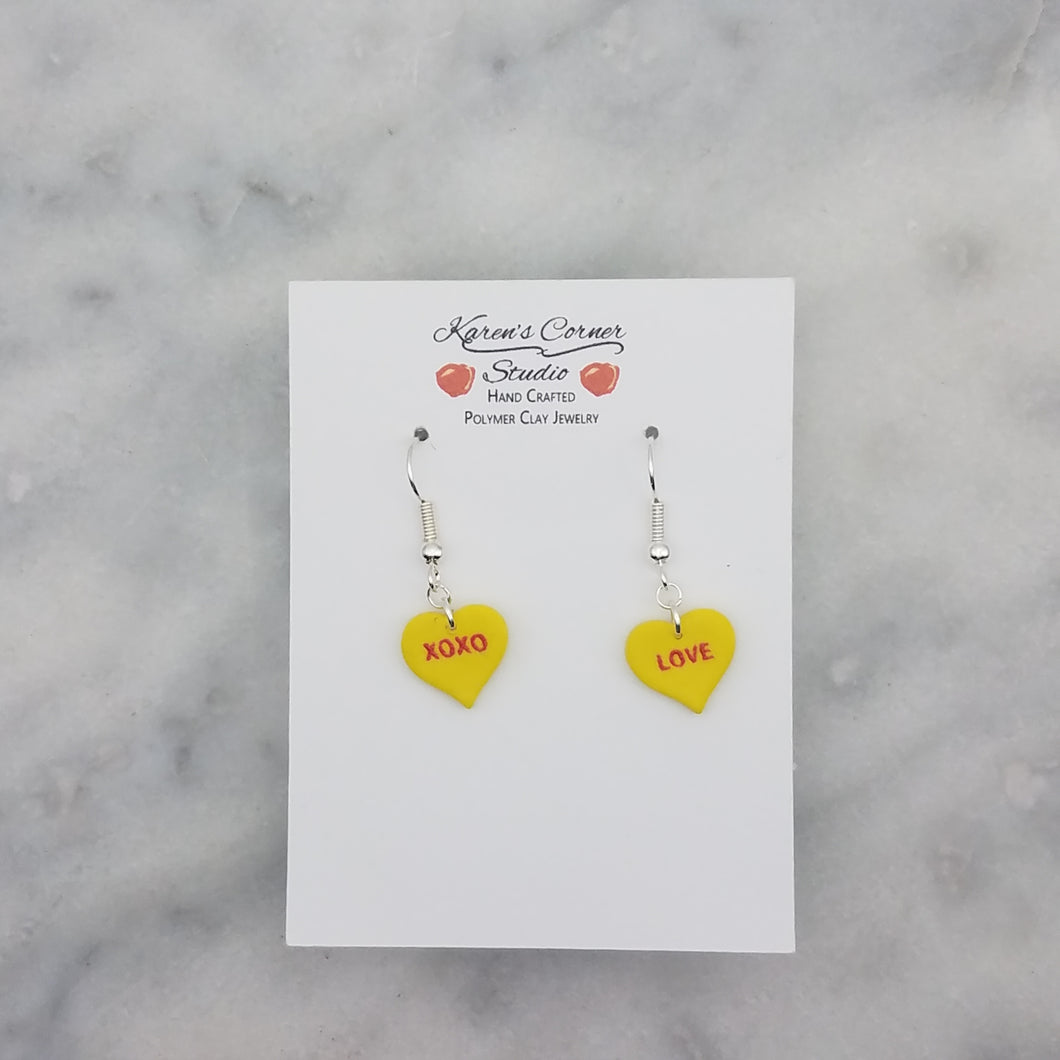 Yellow Heart Conversation Words Valentine Handmade Dangle Earrings