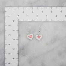 Load image into Gallery viewer, White Heart Conversation Words Valentine Handmade Dangle Earrings
