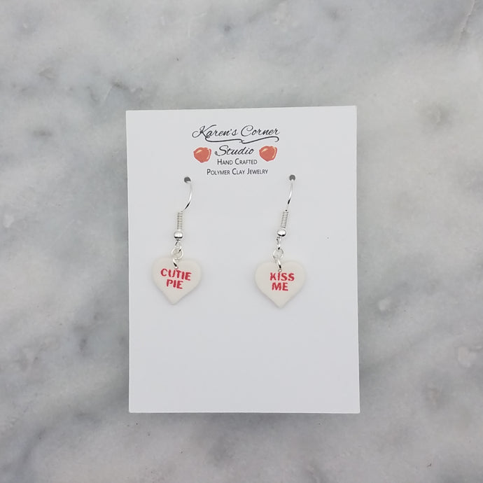 White Heart Conversation Words Valentine Handmade Dangle Handmade Earrings