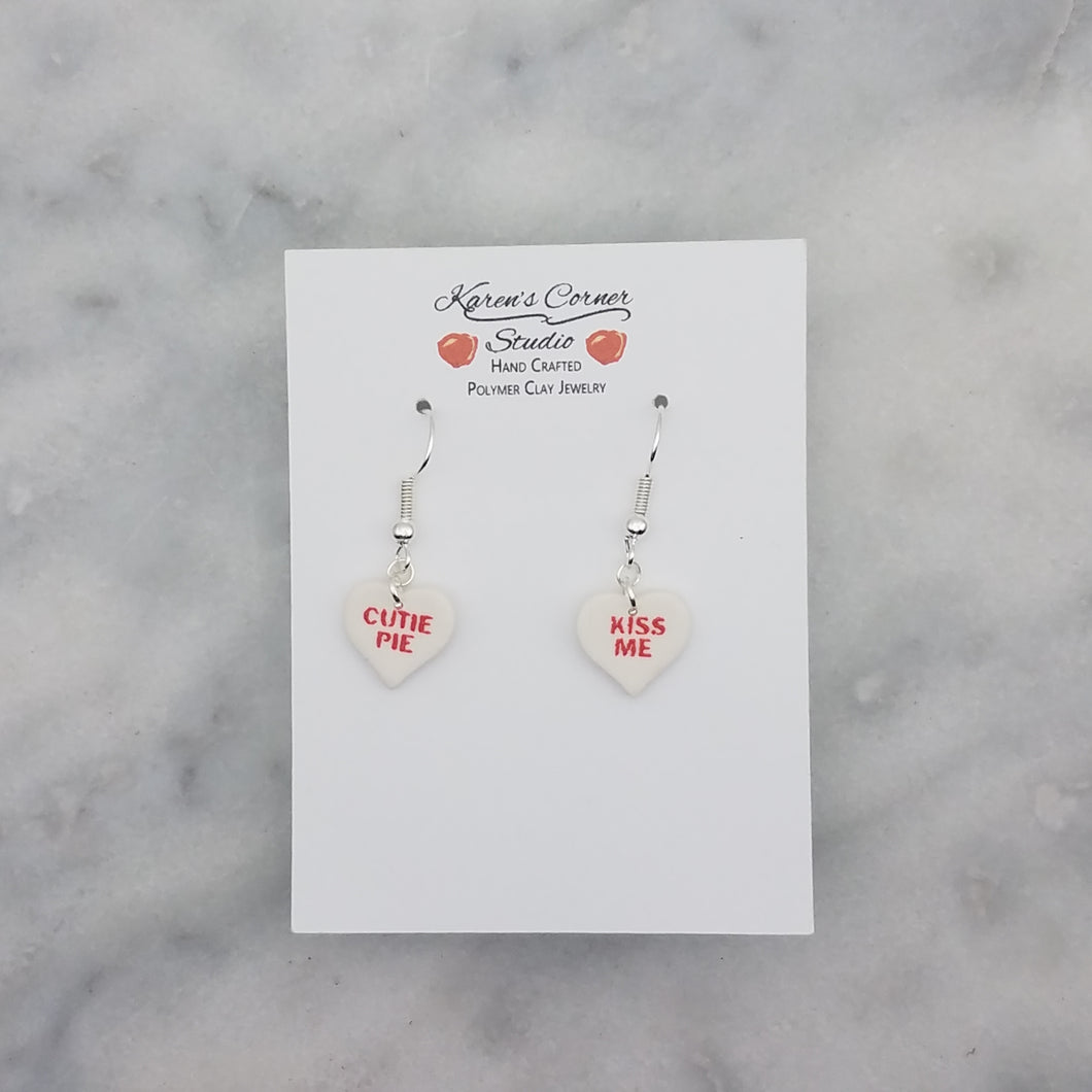 White Heart Conversation Words Valentine Handmade Dangle Earrings