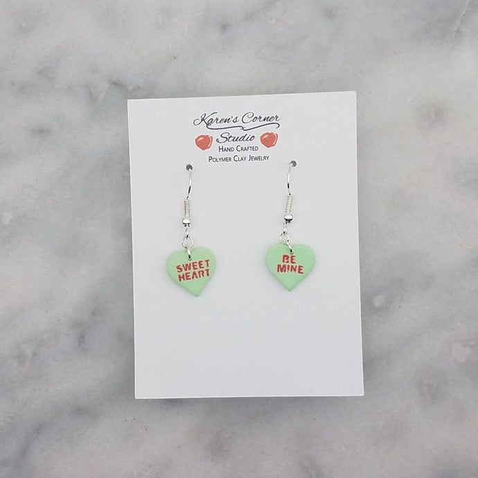 Green Heart Conversation Words Valentine Handmade Dangle Handmade Earrings