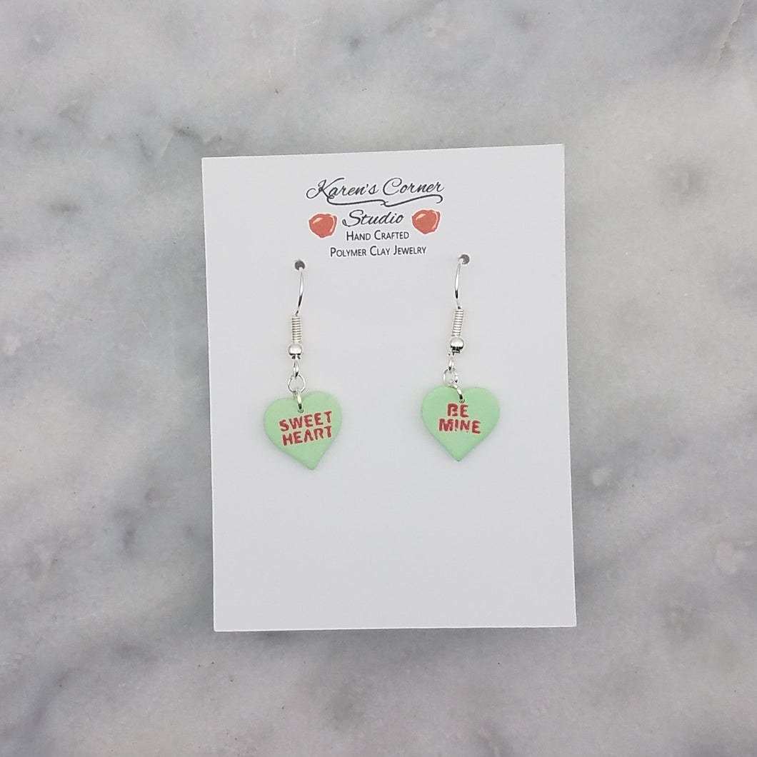 Green Heart Conversation Words Valentine Handmade Dangle Earrings