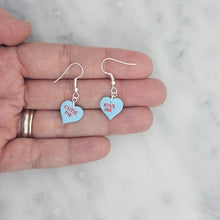 Load image into Gallery viewer, Blue Heart Conversation Words Valentine Handmade Dangle Handmade Earrings
