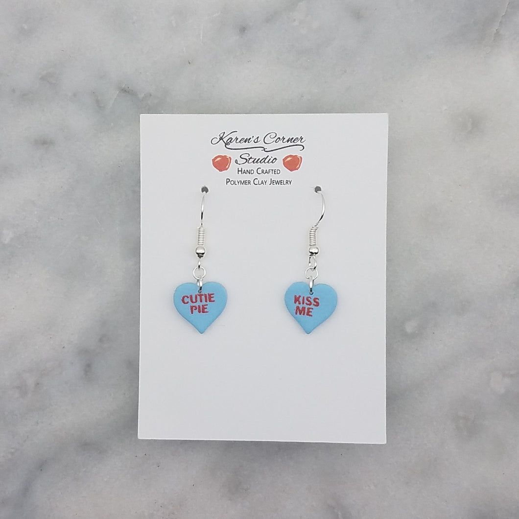 Blue Heart Conversation Words Valentine Handmade Dangle Handmade Earrings