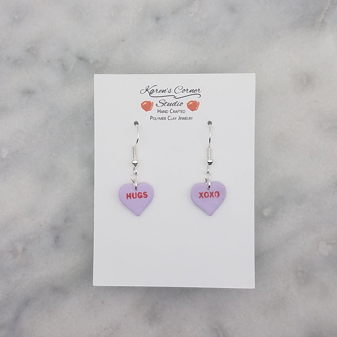 Purple Heart Conversation Words Valentine Handmade Dangle Handmade Earrings