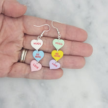 Load image into Gallery viewer, Triple Heart Handmade Matching Words Conversation Valentine Dangle Earrings
