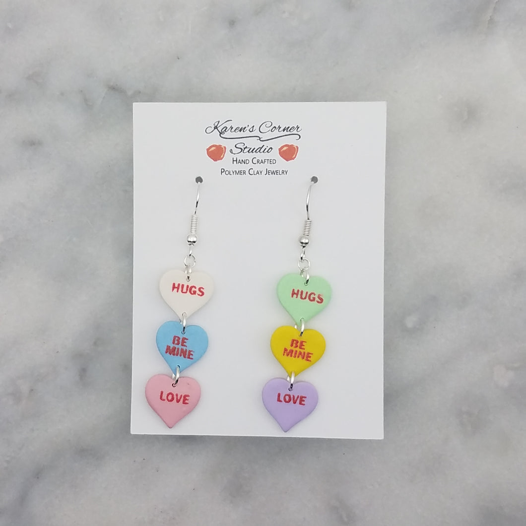 Triple Heart Handmade Matching Words Conversation Valentine Dangle Earrings