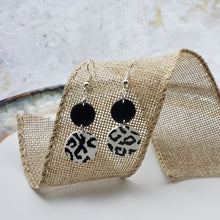 Load image into Gallery viewer, Black and White Leopard Print S and M Double Circle Shaped Dangle Handmade Earrings
