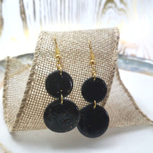 Load image into Gallery viewer, Double Circle Shaped Black And Gold Handmade Dangle Handmade Earrings
