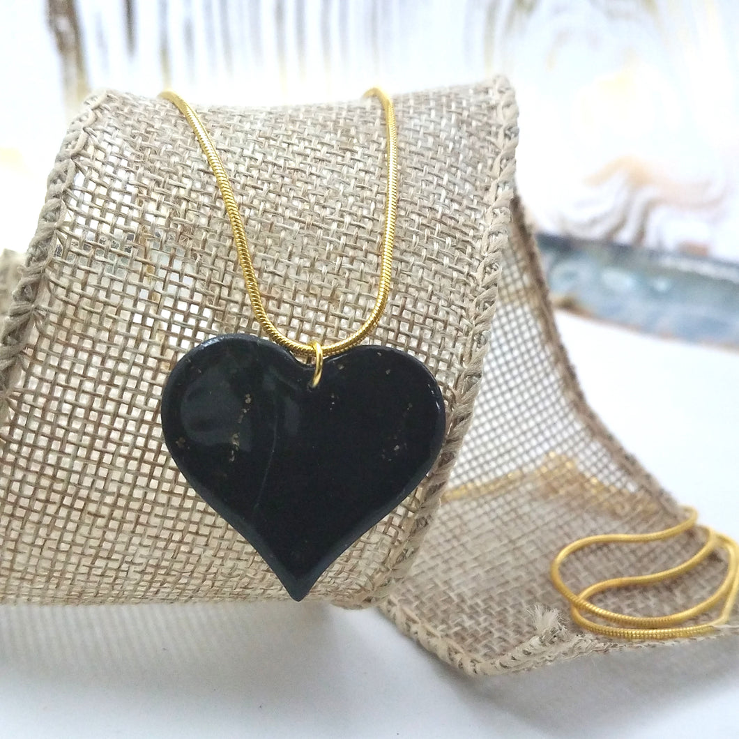 Black and Gold Heart Pendant Necklace