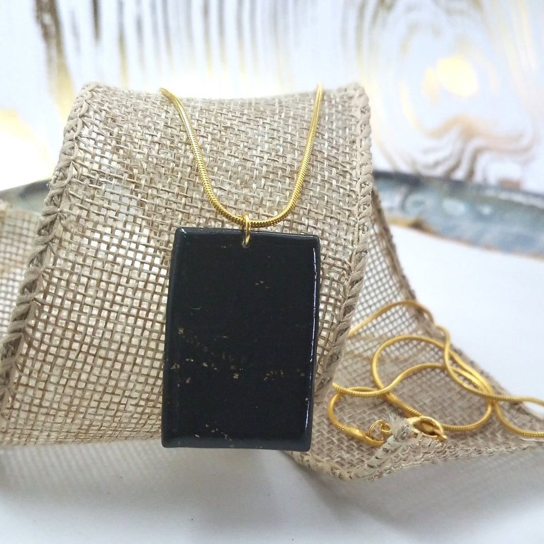 Black and Gold Rectangle Pendant Necklace